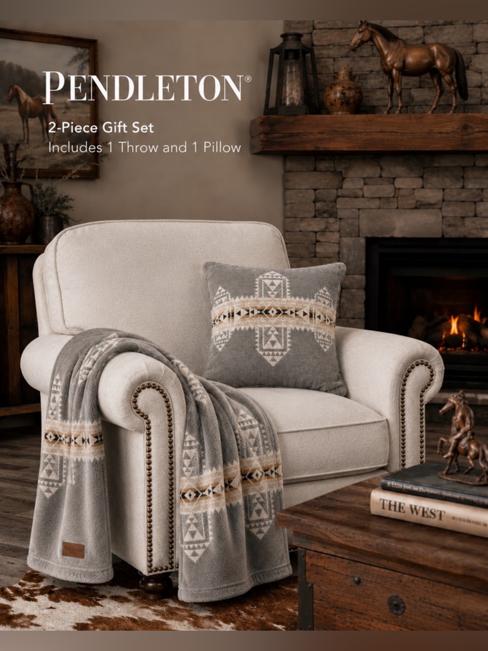 Pendleton Gray crossroad Southwestern Throw & Accent Pillow Set
